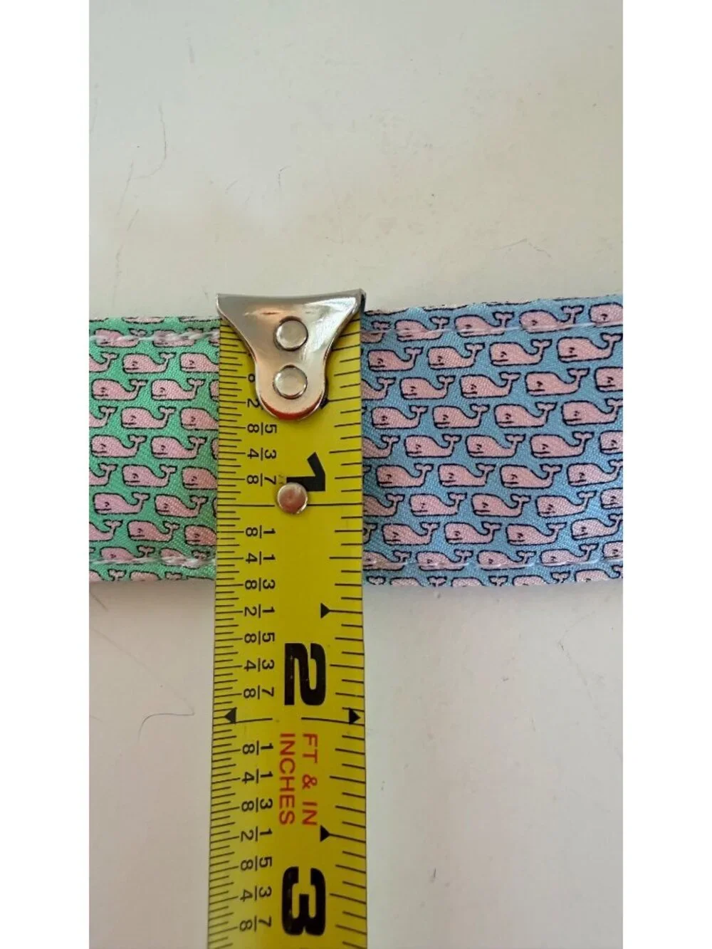 Vineyard Vines Patchwork Whale Design Silk D-Ring Belt Large Adjustable Preppy